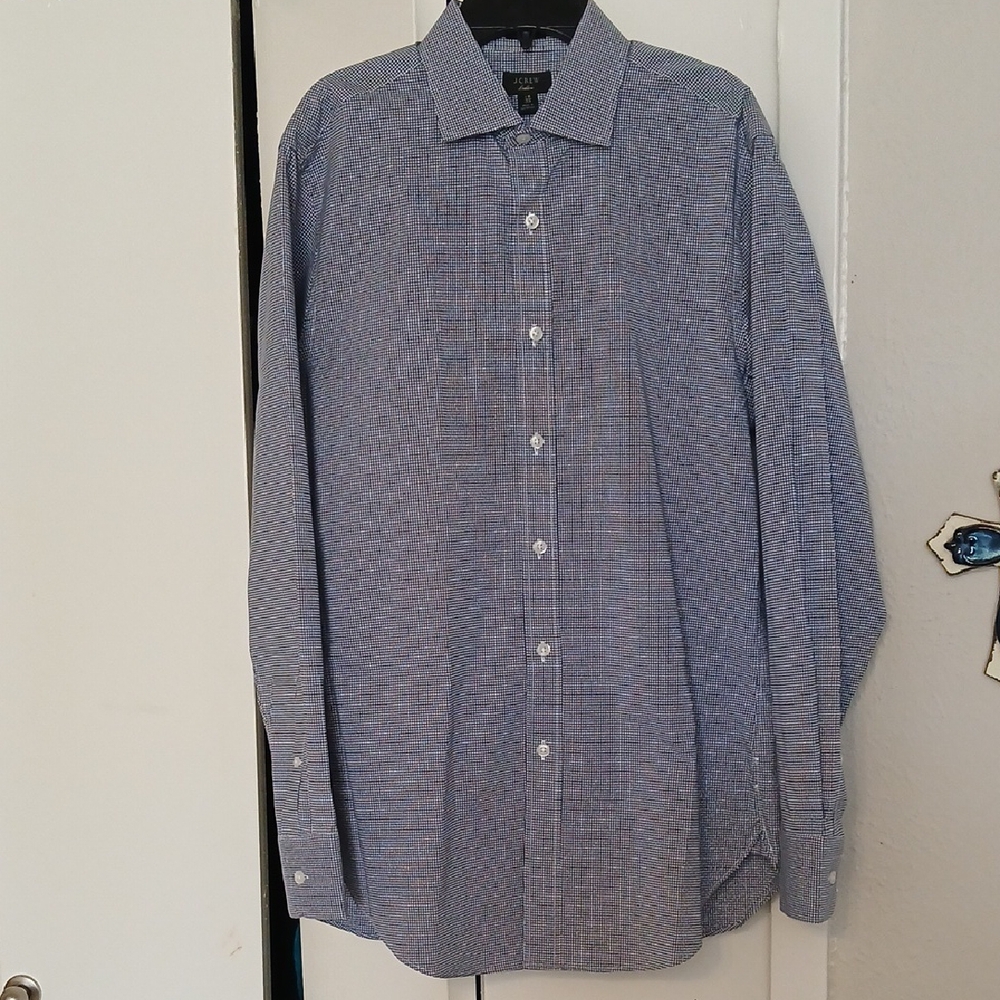J. Crew Men's Blue and White Casual Button-Down Shirt